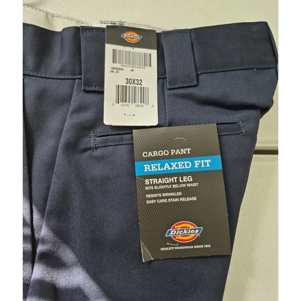 Dickies  Cargo Relaxed Fit Pants Mens 30x32 Navy Blue Straight Leg Work NEW